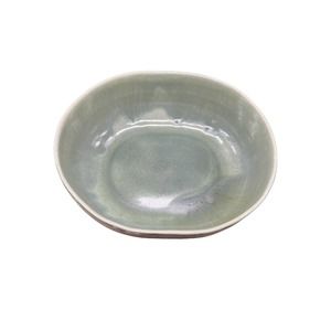 Handmade Bowl with a Sandy/Rough Exterior and a Celadon Drip Glaze Interior